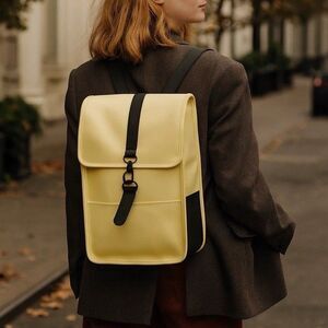 Rains Waterproof Backpack Yellow Black Minimalist Laptop Work Travel Bag